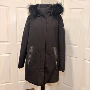 Derek Lam 10 Crosby Fox Fur Down Jacket in Black, Sz 10